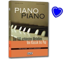 Piano Piano 1 – 100 gražiausių melodijų nuo klasikos iki pop muzikos fortepijonui – žaidimas bet kokiam fortepijonui, organizuota mokykla – lengvas – su širdimi, spalvota nata
