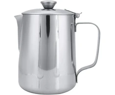 Pieno ąsotis 600 ml 20 oz, 304 nerūdijančio plieno pieno putojimo ąsotis puodelis su latte meno rašikliu pieno putojimui kapučino latte, sidabrinis