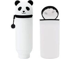 Pieštukinė su Panda motyvu, 2 viename minkštas silikoninis krepšys, menininko pieštukinė, kelioninė kosmetikos laikymo dėžutė, miela Panda mokyklai, namams, biuro reikmenims (balta Panda), balta, klasikinė