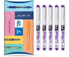 Pilot Pen Pilot V Pen - ištrinamas vienkartinis plunksnakotis - 0,6 mm galiukas - vidutinė linija - 5 vnt. piniginė - violetinis rašalas