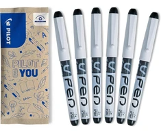 Pilot v-pen rašiklis su nerūdijančio plieno plunksna m, 6 vnt. rinkinys (juodas)