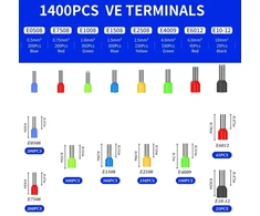 Pimxl Izoliuotų antgalių rinkinys laidams - 1400 vienetų izoliuotų antgalių laidams nuo 0,5 mm2 iki 10 mm2 - izoliuotų antgalių asortimentas, puikiai tinkantis remontui ir elektros instaliacijai