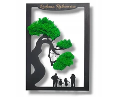 Plakatas 3d paveikslas su samanomis. Samanų kerpių bonsai paveikslas šeima personalizuota vestuvėms