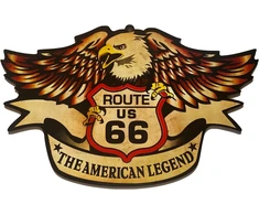 Plakatas Kustom Art paveikslų serija Route Us 66, vintažinio stiliaus kolekcijos spaudinys ant medžio, 30 x 19 cm