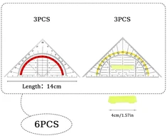 Plandlelee geometriniai trikampiai, 6 plastikinių liniuočių rinkinys, lanksčios liniuotės, su pagalbine sagtimi, lengva piešti grafiką, tinka studentams, biurui, dizainerių tapybai