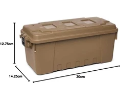 Plano Sportsman Trunk Medium 64l Desert Brown karinio lygio dėžė su dangčiu, didelio patvarumo didelis kempingo ir kariuomenės laikymo dėklas, puikiai tinkantis medžioklei, dažasvydžiui