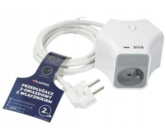 Plast-Rol Maitinimo juosta ilginamasis laidas įkroviklis 2m. 3 lizdai + usb-a ir usb-c