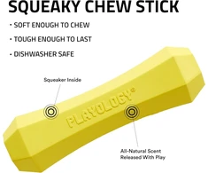 Playology Squeaky Stick | Vidutinio dydžio šunims (7-16 kg) | Įvairus kramtomasis žaislas | Natūralus vištienos aromatas | Išskirtinis kramtymo poreikis | Lengvai valomas, netoksiškos medžiagos