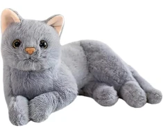 Pliušinis katinas, kimštinis žaislas, pilkas pliušinis katinas, pliušinė katės lėlė, miela pliušinė katė, gimtadienio dovana, namų dekoracija, 30 cm