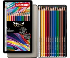 Ploni spalvoti pieštukai Stabilo Original - metalinė dėžutė, 12 vnt. - įvairių spalvų