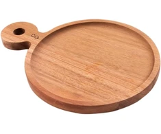 Point-virgule apvali akacijos medienos serviravimo lenta su rankena, hamburgerių lenta, 20 cm