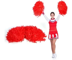 Pom šokėjos, šokėjų pomponai, metalinis gėlių kamuolys, pomponai, plastikinis žiedas grupinėms šokiams (raudonas)