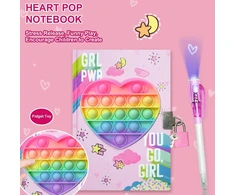 Pop dienoraštis mergaitėms su užraktu ir nematoma dvigubo galo rašikliu, 19 x 13.5 cm, 80 linijuotų lapų, loving heart pop fidget dienoraštis vaikams, slaptas užrašų knygelės ir rašiklio rinkinys, dovanos mergaitėms