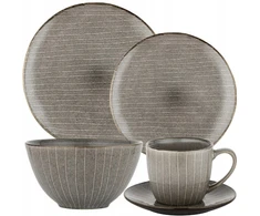 Porcelianinis pietų ir kavos servizas Florina Stripes Gray 30 dalių rinkinys 6 asmenims su puodeliais