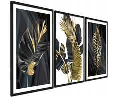 Plakatas Posterplanet 3 paveikslai namams Aukso lapų serija Modernus stilius 45/65 cm