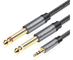 Posugear 3.5 mm lizdas į dvigubą 6.35 mm mono y garso kabelį nailono pynimo 6.35 mm lizdo kištukas į 3.5 mm lizdo garso skirstytuvo kabelį skaitmeninės sąsajos instrumento kabelis pilkas