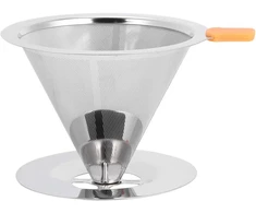 Pour over kavos dripperis, integruotas 304 nerūdijančio plieno kavos filtras, daugkartinis kavos filtras su rankena, itin smulkus mikro tinklelio filtras, kavos priedai, skirtas naminei kavai sausuose induose