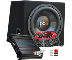 Powerbass S-1204 30cm žemų dažnių garsiakalbio dėžė + Crunch Gpx600.2 + laidai