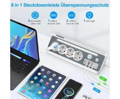 Prailginimo laidas su 2 Usb-c, 4 lizdai, kampinis, Led