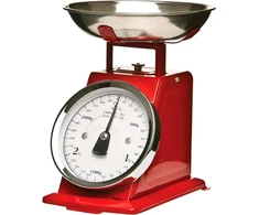 Premier Housewares 3kg retro stiliaus virtuvinės svarstyklės su nerūdijančio plieno dubeniu, raudonos