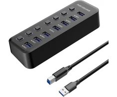 Premiumcord Superspeed Usb šakotuvas, 7x Usb Type A, Usb 3.2 Gen 1 5gbps, prievadų jungiklis, Hot-lug, Led, juodas, kabelio ilgis 1 m