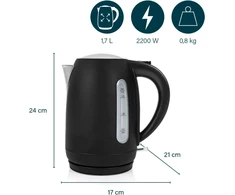 Princess Juodas Steel virdulys - 1.7 litro talpa, 2200 W, 360° besisukantis, lygio indikatorius, filtro ekranas, paslėptas kaitinimo elementas, 236032