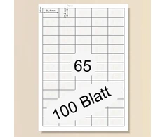 Printation universalios lipnios etiketės 38,1 x 21,2 mm, 6500 mažų adresų etikečių, lipnios, 100 a4 formato lapų, 65 lipdukai viename a4 lape, matinės baltos spausdinamos etiketės, tuščias lipdukas 38,1 x 21,2