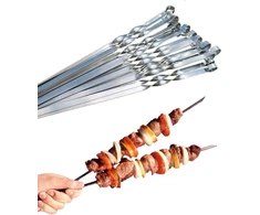 Profesionalūs nerūdijančio plieno bbq iešmai, itin platūs: 1 cm, itin tvirti 2 mm storio (20 vnt., 50 cm) mėsos iešmai mėsai ir daržovėms, kebabų iešmai, mangal, schampura, iešmai