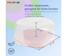 Profun didelis torto nešiklis su dangčiu ir nešimo rankena, apvali nešiojama dėžė tortams ir pyragams transportuoti, kurių skersmuo 30 cm, jai ir kaip dovana - 3 dalių rinkinys: rožinis