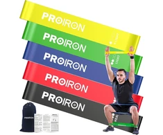 Proiron treniruočių gumų rinkinys su 5 stiprumo pasipriešinimo juostomis, skirtas raumenų auginimui, pilates, jogai, gimnastikai ir crossfit