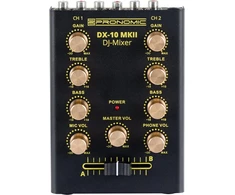 Pronomic Dx-10 Mkii Dj mikšeris - kompaktiškas 2 kanalų Dj mikšeris su dviem linijų įėjimais ir 2 juostų ekvalaizeriu - mikrofono įėjimas su atskiru garso valdymu - pagrindinis ir ausinių išėjimas - juodas