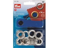 Prym Kilpelės su poveržlėmis + įrankis, 14 mm skersmens, sidabrinės
