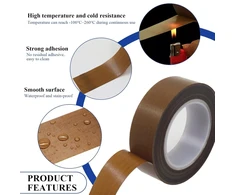 Ptfe dengta stiklo audinio tefloninė juosta, aukštos temperatūros izoliacinė ptfe audinio juosta, lipni juosta, tefloninė juostelė, 0,18 mm storio, skirta weston vakuuminiam sandarinimo aparatui (1,8 cm x 10 m)