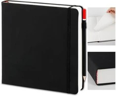 Pu viršelio eskizų knygelė menininkams, 20 x 20 cm akvarelės piešimo bloknotas 200 g/m², 160 puslapių (80 lapų) eskizų knygelė su storu popieriumi ir pieštukų eskizų popieriumi menininkams, vaikams, studentams (juoda)