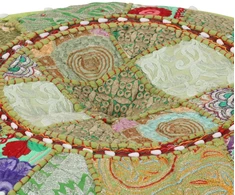 Pufas, žalias, 40x20cm, medv., apvalus, rankų darbo, skiaut.