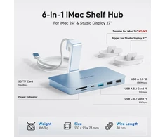 Pulwtop Usb C šakotuvas, skirtas Imac M1/m3/m4, Imac priedai, skirti Imac 2021/2023/2024, Imac Usb šakotuvas su Usb A/c 10gbps, Sd/tf, skirtas Imac 24 colių ir Studio Ekranas 27 colių, Imac šakotuvas mėlynas (be Ssd