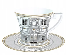 Puodelis 350ml + lėkštutė Versace motyvas itališkas baltas elegantiškas dovanai
