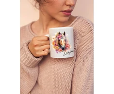 Puodelis + pagalvė su arkliu spalvingas boho arklys + bet koks vardas