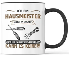 Puodelis su užrašu Hausmseiter - Ich oder keiner Becher Handwerker Facility Manager - Juokinga dovana - Kavos puodelis kaip dovanos idėja - Kavos puodelis 330 ml - Baltas/juodas