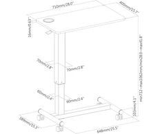 Puremounts® Mobilus staliukas šoninis, reguliuojamo aukščio, aukščio reguliavimas 71,2 cm iki 106,2 cm, iki 7kg keliamoji galia, užrakinami ratukai, integruotas gėrimų laikiklis, juodas