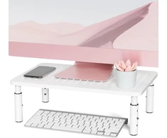 Laikiklis Putorsen Premium monitoriaus stovas, 3 aukščio reguliavimo stabilūs ekrano stovai, orui laidus tinklelio platforma monitoriui, nešiojamam kompiuteriui, spausdintuvui, projektoriui ir kompiuteriui iki 20 kg svorio, baltas