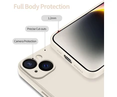 Qasyfanc silikoninis telefono dėklas, skirtas iphone 14, su 2 apsauginėmis plėvelėmis, itin mikropluošto tpu skystas silikonas su kameros apsauga, atsparus įbrėžimams, visapusiška apsauga, 6,1 colio (baltas)