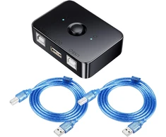 Qianrenon Usb 2.0 spausdintuvo bendrinimo jungiklis 2 prievadų Usb B slėgio jungiklio adapteris 2 kompiuteriams dalintis 1 spausdintuvu rankinis perjungiklis su Led lempute, įskaitant 2 x 1,5 m Usb 2.0 spausdintuvo kabelį