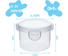Qilzo® maisto indelių rinkinys kūdikių maistui, 24 vnt., 200 ml, be Bpa, tinkami naudoti mikrobangų krosnelėje, indaplovėje ir šaldiklyje, maisto indeliai su užspaudžiamu dangteliu, daugkartinio naudojimo