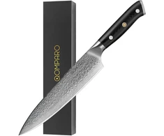 Qomparo Damasko peilis, 20 cm ašmenys, 67 sluoksniai Vg-10 Damasko plieno profesionalus virtuvinis peilis, itin aštrus japoniškas šefo peilis su ergonomiška G-10 rankena ir dovanų pakuote