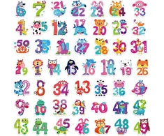 Qpout numerių lipdukų rinkinys vaikams, 100 vnt., numerių lipdukai 1–50, estetiniai numerių lipdukai vandens buteliui, scrapbooking'ui, nešiojamam kompiuteriui, lentai