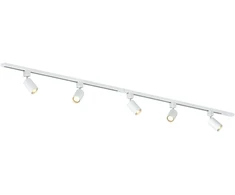 Pakabinamas šviestuvas Qub Focus Iii 1-fazė Led bėgių sistema, 300 cm, 5 x Gu10 prožektoriai, 3 x 1 m bėgeliai, I formos, lubų prožektorius, baltas, išplečiama ir lanksti, suderinama su Led, modernaus dizaino spot lempa