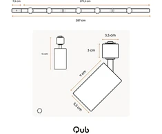 Pakabinamas šviestuvas Qub Focus Iii 1-fazė Led bėgių sistema, 300 cm, 5 x Gu10 prožektoriai, 3 x 1 m bėgeliai, I formos, lubų prožektorius, baltas, išplečiama ir lanksti, suderinama su Led, modernaus dizaino spot lempa