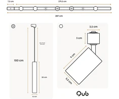 Pakabinamas šviestuvas Qub - Focus Iii bėginis apšvietimas 3 prožektoriai ir 2 pakabinami šviestuvai juodas - 300 cm - i formos