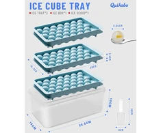 Quikobo ledo kubelių padėklas su dangteliu ir konteineriu, ledo rutuliukų gaminimo forma šaldikliui, mini apvali ledo kubelių forma 99 sferiniams ledo rutuliukams (2,54 cm/1 colis), 3 padėklai, 1 ledo kibirėlis ir semtuvėlis.